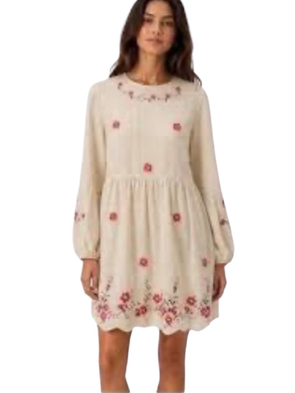 Caroline Constas Linen Blend Embroidered Floral Dress Size Medium